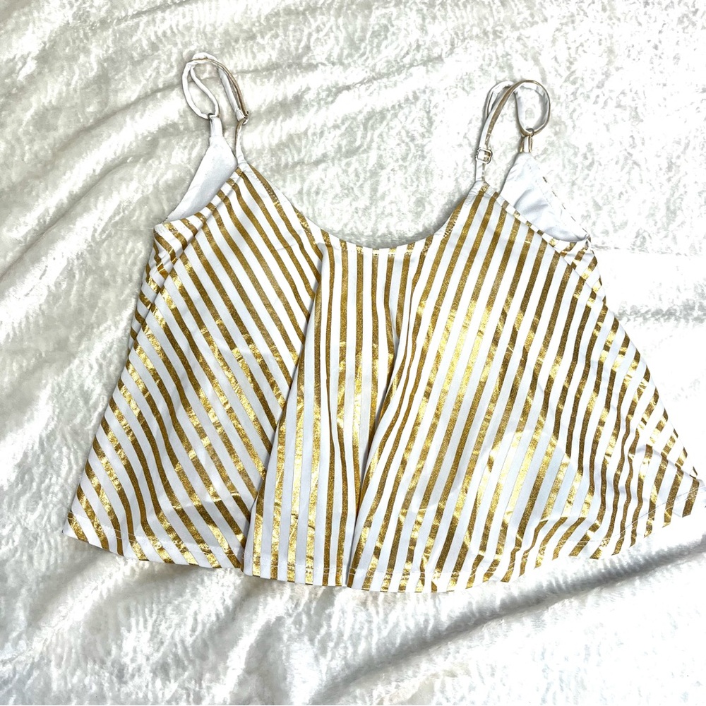 Kortni Jeane Striped Gold and White Women's Swim top Size small
